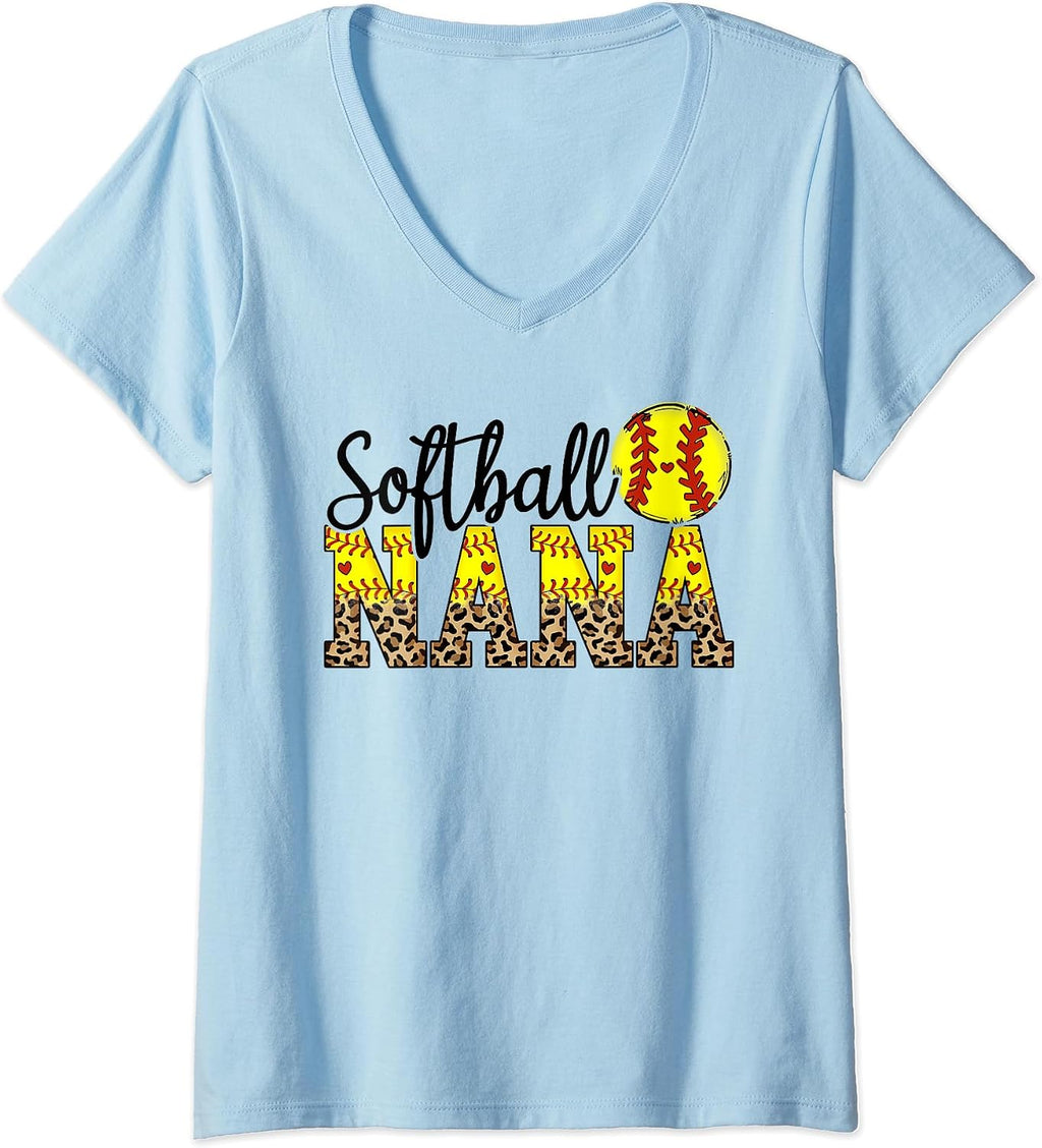 Softball Nana Mothers Day Shirt Leopard Print