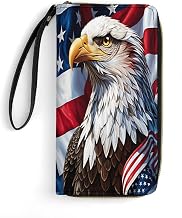 American Flag Bald Eagle Wallet Women Large Capacity Clutch Purse Wristlet with Phone Pocket, Card Holder & Zipper Coin Compartment