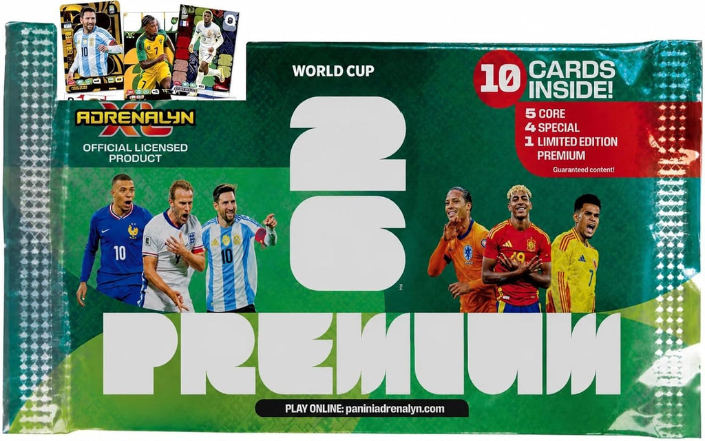 Adrenalyn XL World Cup 2026 Soccer Cards Exclusive Factory Sealed 10 Card Premium Pack.Look for Top Stars Like Ronaldo, Messi, Yamal and More!