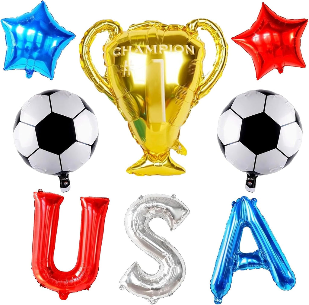 Soccer Party Decorations Set, Champion Trophy Balloon And Soccer Balloons, Foil Mylar USA Letter Balloon For Soccer Theme Party Decorations,World Cup Decor