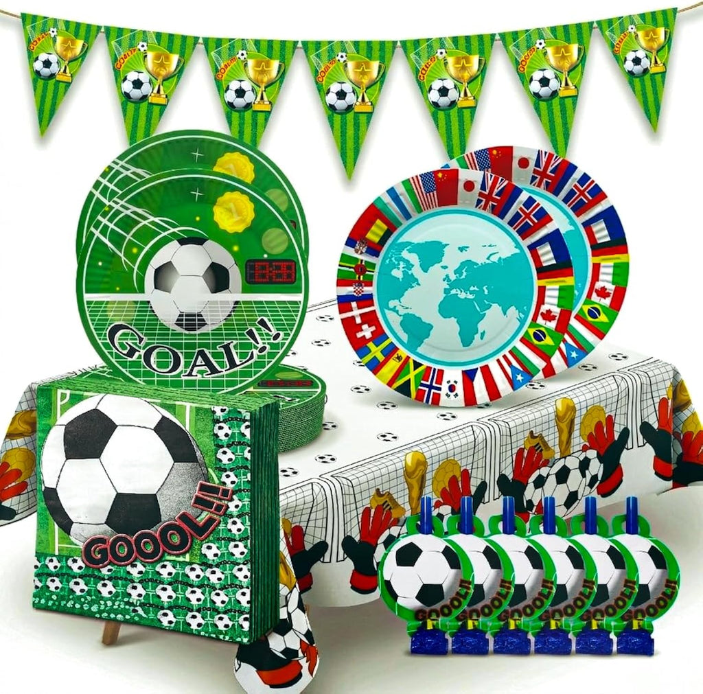 Soccer Party Supplies for 20 Guests, Football Birthday Decorations with Plates Napkins Banner Tablecloth, World Cup Watch Party Decorations for Boys Party