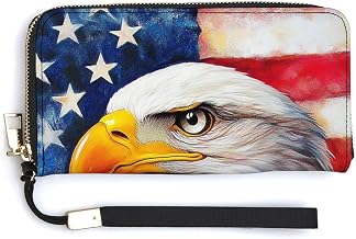 Bald Eagle Head American Flag PU Leather Clutch Long Bifold Wallet, Coin Purse Credit Pass Case, Durable Card-Holder Money Storage for Women Men