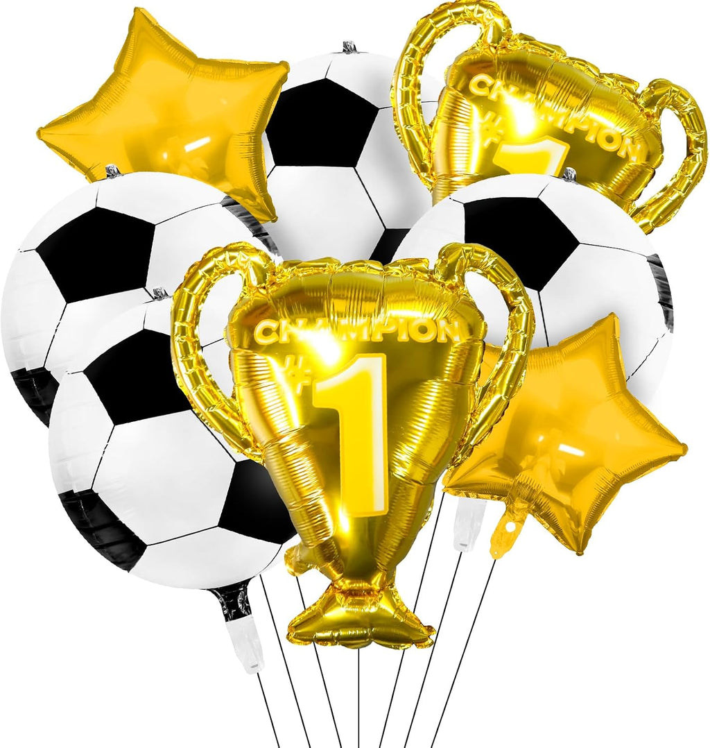 4D Sphere Soccer Balloons 8 Pcs 22 inch Champion Trophy Balloons for Soccer Party Decorations World Cup Decor Sports Football Ball Fans Birthday Party Decoration Supplie