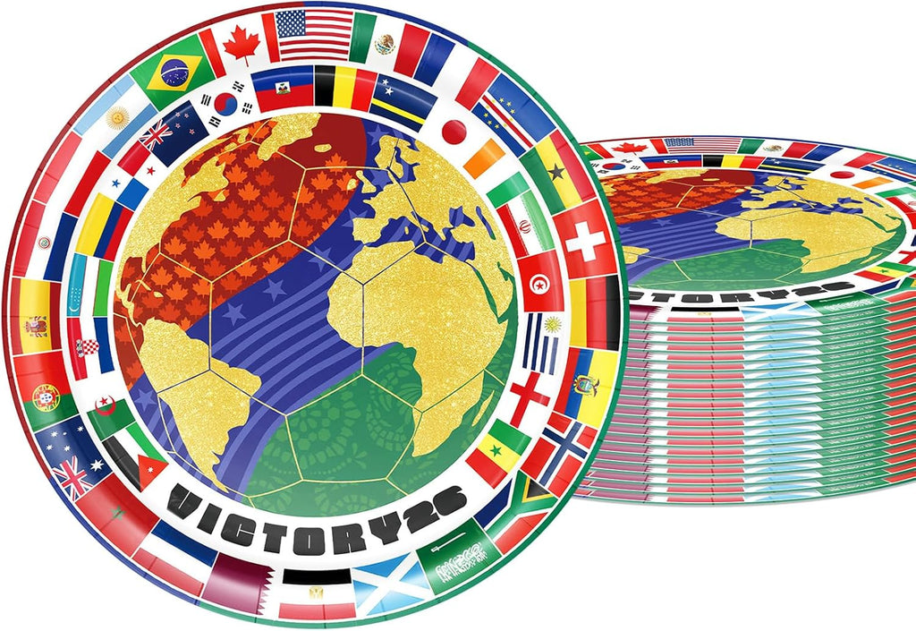 20Pcs 2026 World Soccer Match Theme Paper Plate Set 9 Inch Disposable Party Plates International Flags Themed Football Soccer Paperplates, for Watch Party,Tournament,Kids Birthday