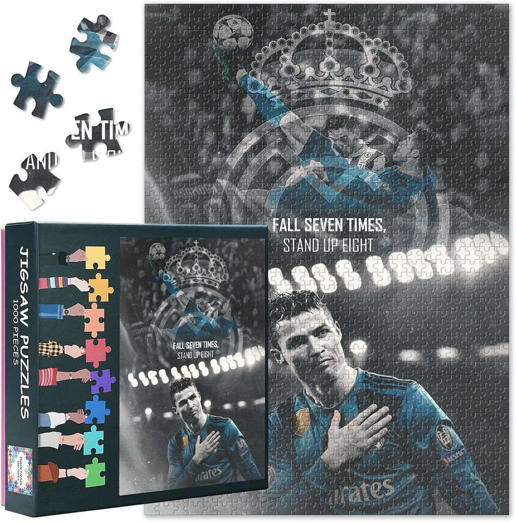 1000 Piece Cristiano Ronaldo Jigsaw Puzzle Dynamic Football Action Shot, Premium Paper Sports Memorabilia Collectible for Adults & Soccer Fans, Challenging Soccer Player Artwork, 27.5x19.7 Inch