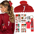 World Cup Merchandise Gifts Set: Crimson Wave No.7 Hair Claw Clip, World Cup Jersey Keychain & Portugal Flag Tattoos, Soccer Fan Accessories for Girls, World Cup Party Favors & Game Day Outfit