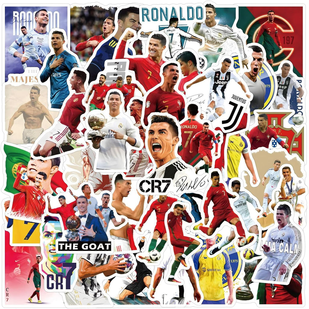 50PCS Football Player Cristiano Ronaldo Stickers,Vinyl Sports Ronaldo Stickers Soccer Star Water Bottle Sticker Pack, Ball Sports Gifts for Sport Lovers,Football Party Favors, Soccer Decorations