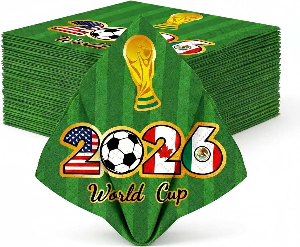 80 Pack 2026 World Cup Napkins — 6.5" Soccer Party Napkins for Watch Party & Game Day, USA Canada Mexico Flag Design Disposable Cocktail Napkins