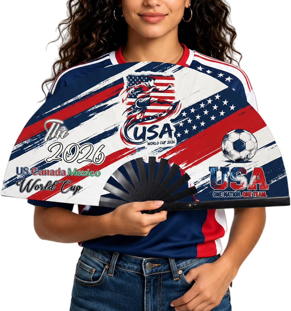 2026 World Soccer Cup Folding Fans – Soccer Game Day Essentials for Stadium Chants, Party Favors, Gifts & Accessories, USA Jersey Outfit for Women Men – One Size
