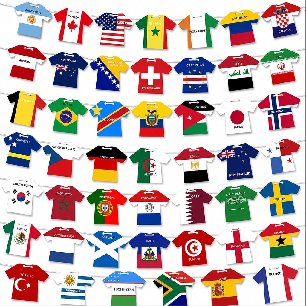 2026 World Cup 48 Teams Paper Flag Banners – Soccer Jersey Style Hanging Flags, International Country Decorations for Party, Bar, Home, Fan Events
