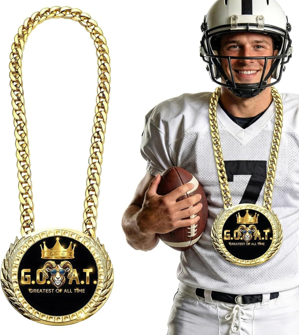 Big MVP Medal Turnover Chain - 6" Big Gold Sports Achievements Soccer Award Medal for Most Valuable Player,Fantasy Football Champion Chain for Sport Competitions Celebration,Prize Gifts Party Favors