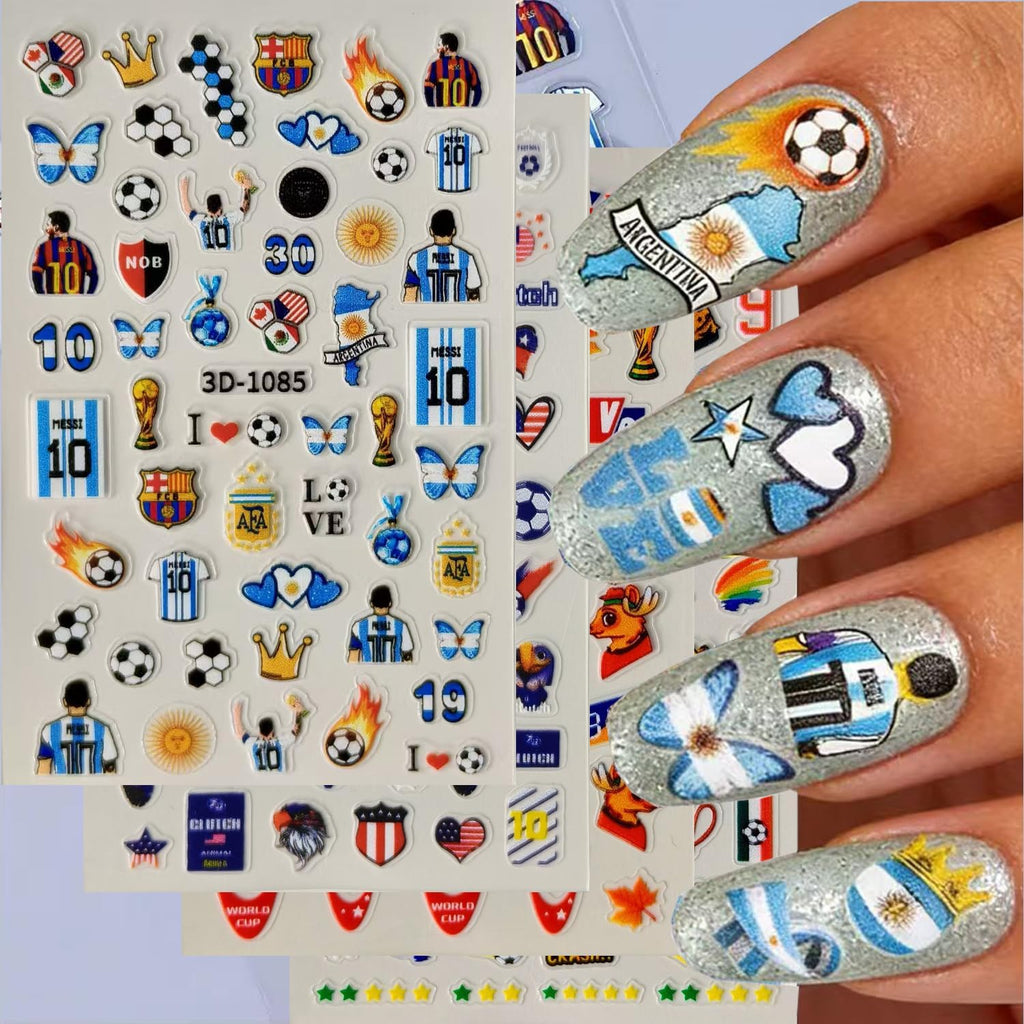 World Cup Soccer Nail Art Stickers 6 Sheets, Zoance Football Trophy Nail Decals 2026 World Cup Team Themed, 3D Self-Adhesive Nail Stickers for Women Fans Party Nail Decorations