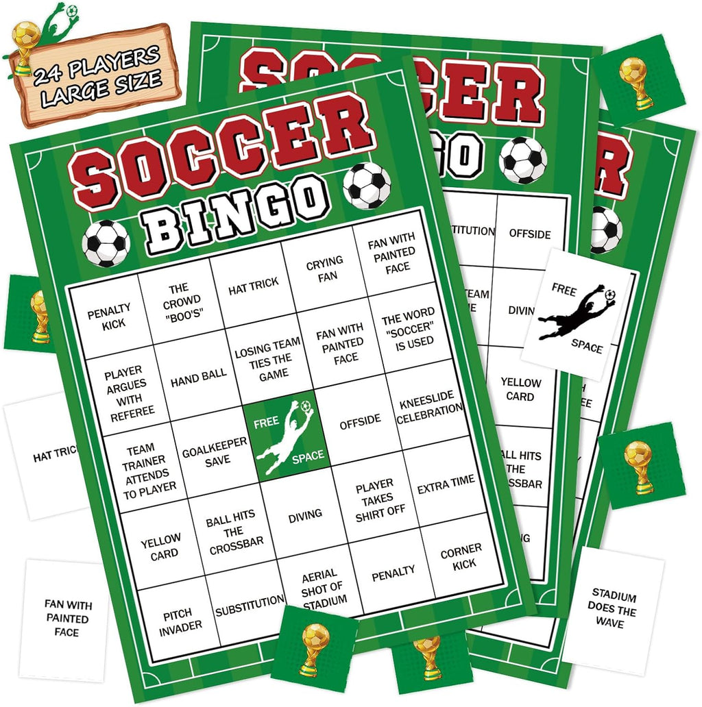World Cup Bingo Game for 24 Unique Soccer Bingo Cards with 12 Markers & Calling Card, World Cup Party Supplies, Soccer Themed Birthday Party Games,Watch Party Favor