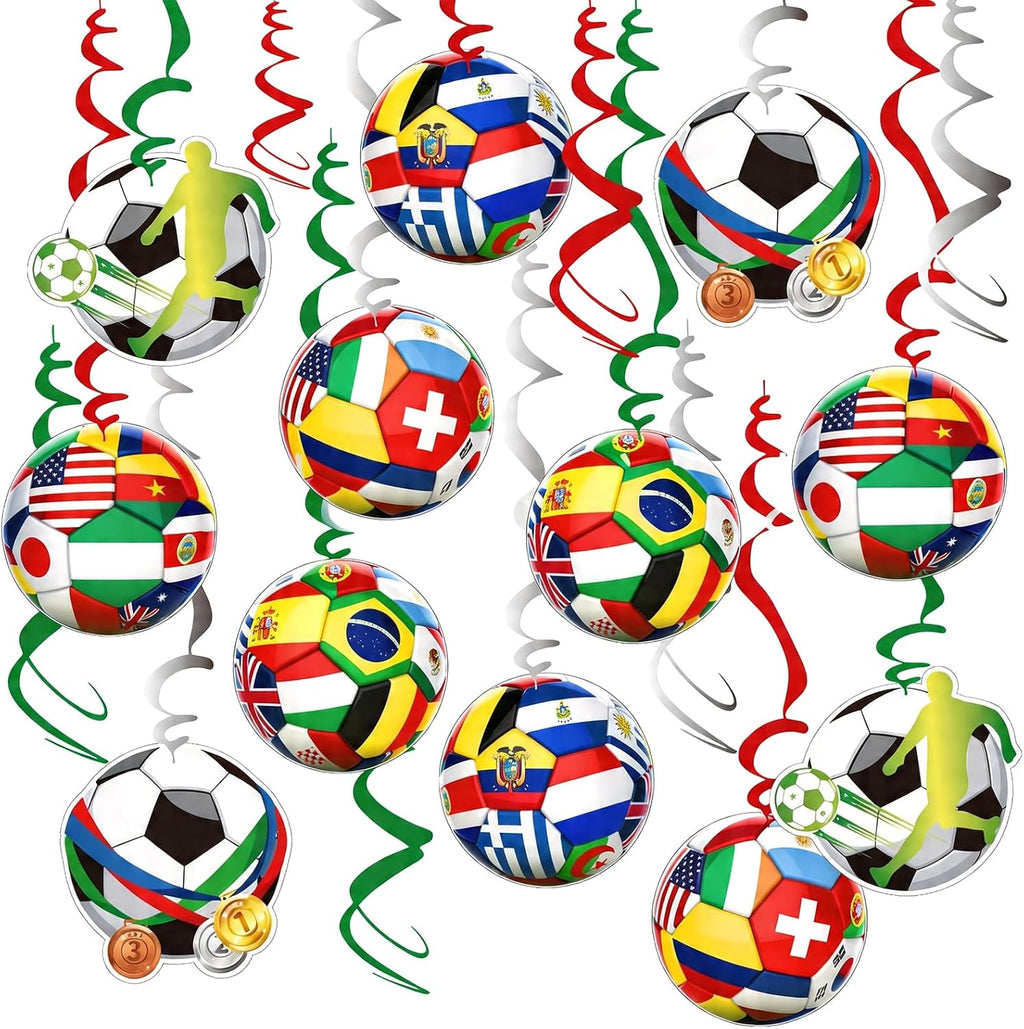 12 PCS World Cup Decorations, Soccer Birthday Party Decorations, Hanging Swirl Streamer Hanging Ceiling, 2026 Soccer Theme Party Decorations