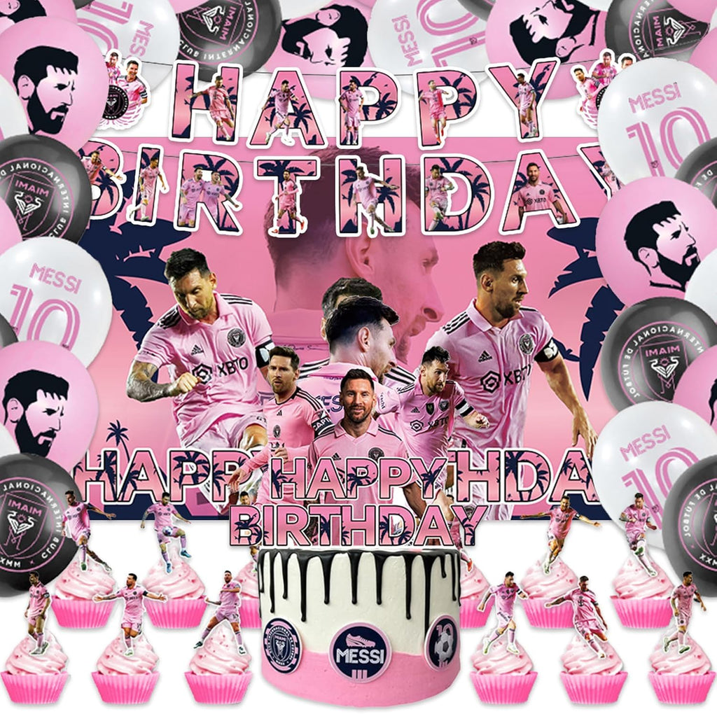 42Pack Messi Soccer Birthday Party Supplies Pack Includes，Banner，Cake Topper，Blackdrop,Balloons for party supplies (Green10)