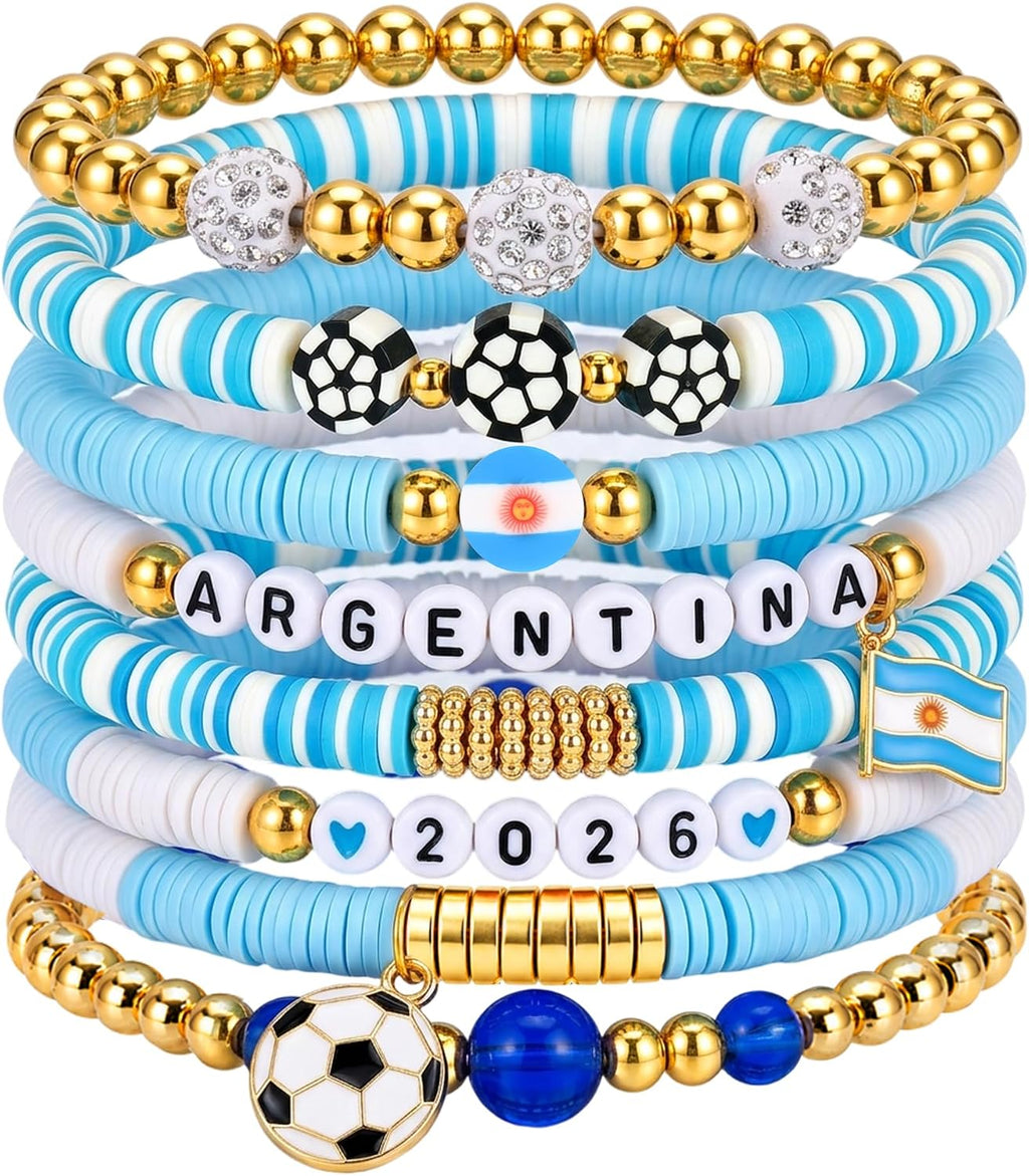 LUYI 2026 World Soccer Cup Bracelets for Women Girls, Game Day Football Fan Merchandise Stackable Beaded Charm Bracelets, Sports Outfits Accessories, Tournament Team Spirit Party Favors Gifts