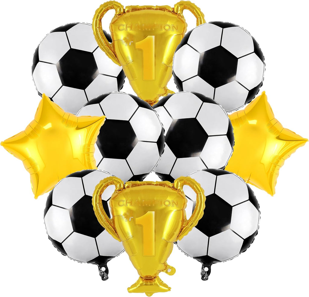 10 Pcs Soccer Balloons Set, 24 Inch Champion Trophy Foil Balloons Star Balloon 2026 World Cup Party Decorations for Birthday Sports Soccer Party Decorations