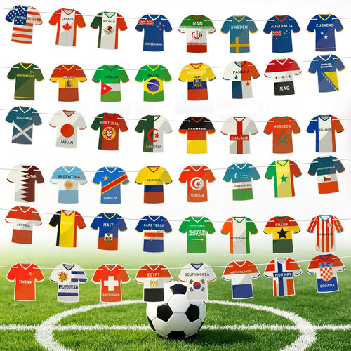 2026 World Cup Jersey-Shaped Decorations Flag Banners,48 Country Flags for World Cup Party Decorations,Flags of the World for Bar, Patio,Yard,Soccer Party,Living Room,Training Ground