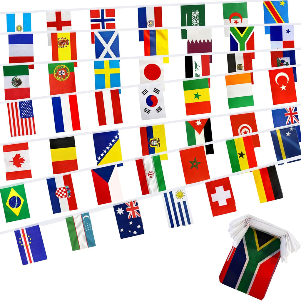 2026 World Cup Team Flags Banner String 48 Countries Flags Banner Set for World Cup Soccer Party Sports View Bar Club Garden Decorations,5.5 x 8.2Inch