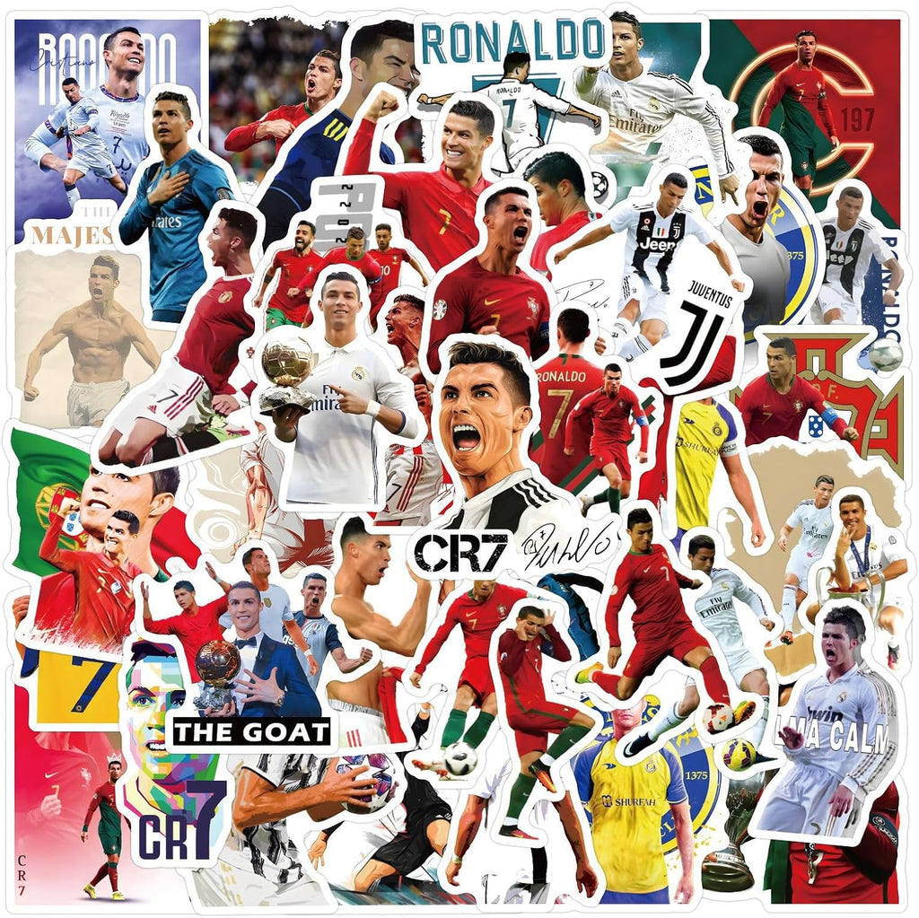50PCS Football Player Cristiano Ronaldo Water Bottle Stickers for Kids, Vinyl Waterproof Aesthetic Laptop Sticker Pack Classroom Prizes Skateboard for Kids Teens Girls Students (RED)