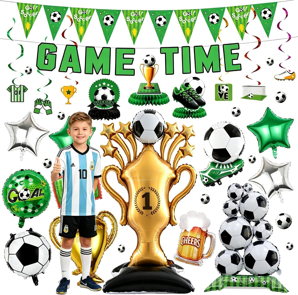 Soccer Party Decorations Kit - 23 Pcs: World Cup & Soccer Birthday Party Supplies with Balloons, Banner, Swirl Streamers & Honeycomb Balls - Table Centerpiece Set for Soccer Game Day Party Decorations