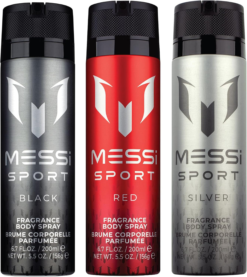 Sport Body Spray Trio: Silver, Red, and Black
