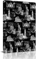 Black City Canvas Wall Art for Living Room, Retro Modern Abstract Black Architecture Wall Decor Framed Artwork Pictures Ready to Hang for Bedroom Office Home Decor 16x20 Inch