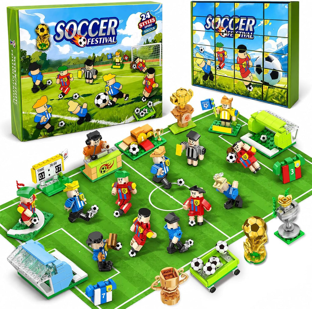 2026 World Soccer Cup Themed 24 Pack Building Blocks with Keychains, 712 PCS Building Toys Set with Figures, Field, Trophies & Accessories, Individually Wrapped Party Favors, Classroom Prizes, Gifts for Kids Ages 4-12