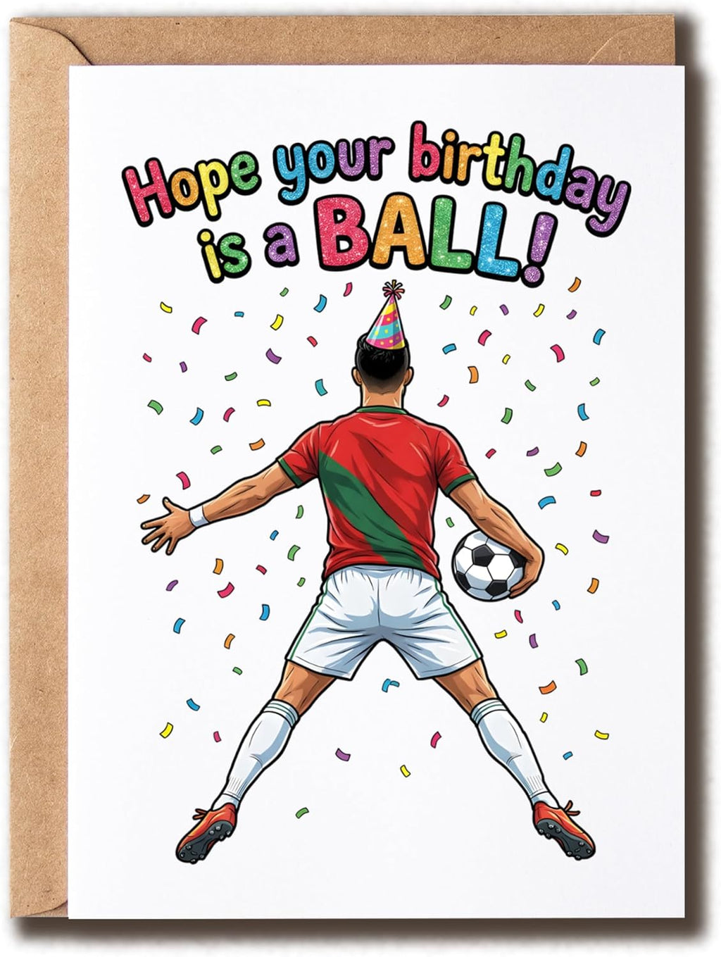 Soccer Birthday Card - Hope Your Bday Is A Ball Greeting - Ronaldo Football Pun Gift - Humorous Sports Fan Note - Quirky Athlete Stationery Tool