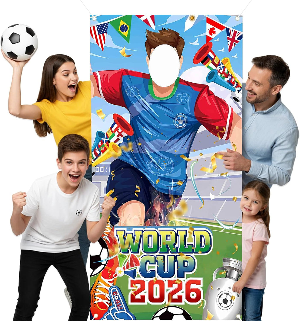 World Cup Photo Banner 71x35 Inches 2026 Soccer Player Cutout Backdrop with Face Hole for Soccer Party Decorations Soccer Photo Booth Props Gift and Soccer Party Backdrop