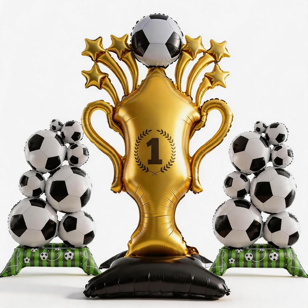 Soccer Ball Balloons & Trophy Set - 59 Inch Large Foil Balloons Balls and Trophies, Soccer Party Decorations for World Cup Soccer Events, 2026 Championship Birthday Supplies for Fans