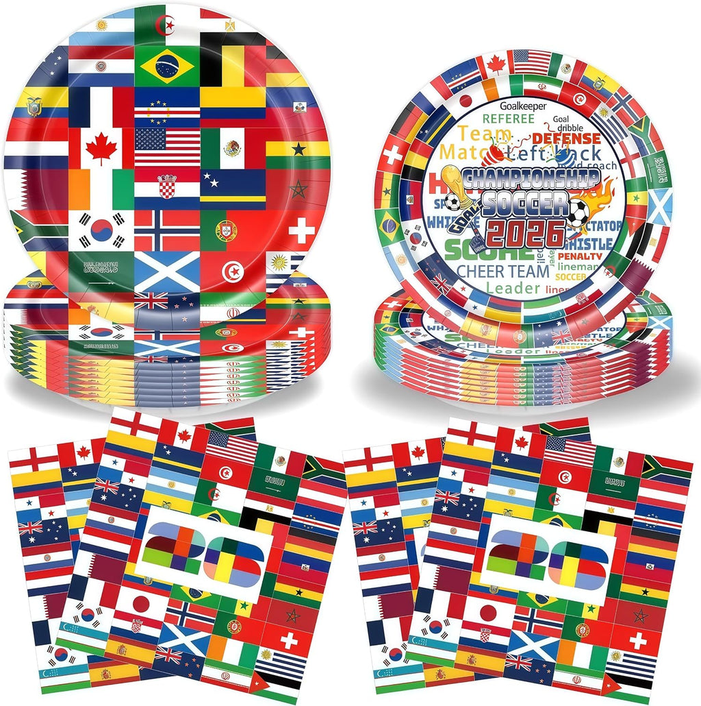 2026 World Soccer Cup Party Decorations, 50Pcs Soccer Party Supplies, Dinner Plates Dessert Plates Napkins for Sports Soccer Theme Birthday Party Favors (Style A)