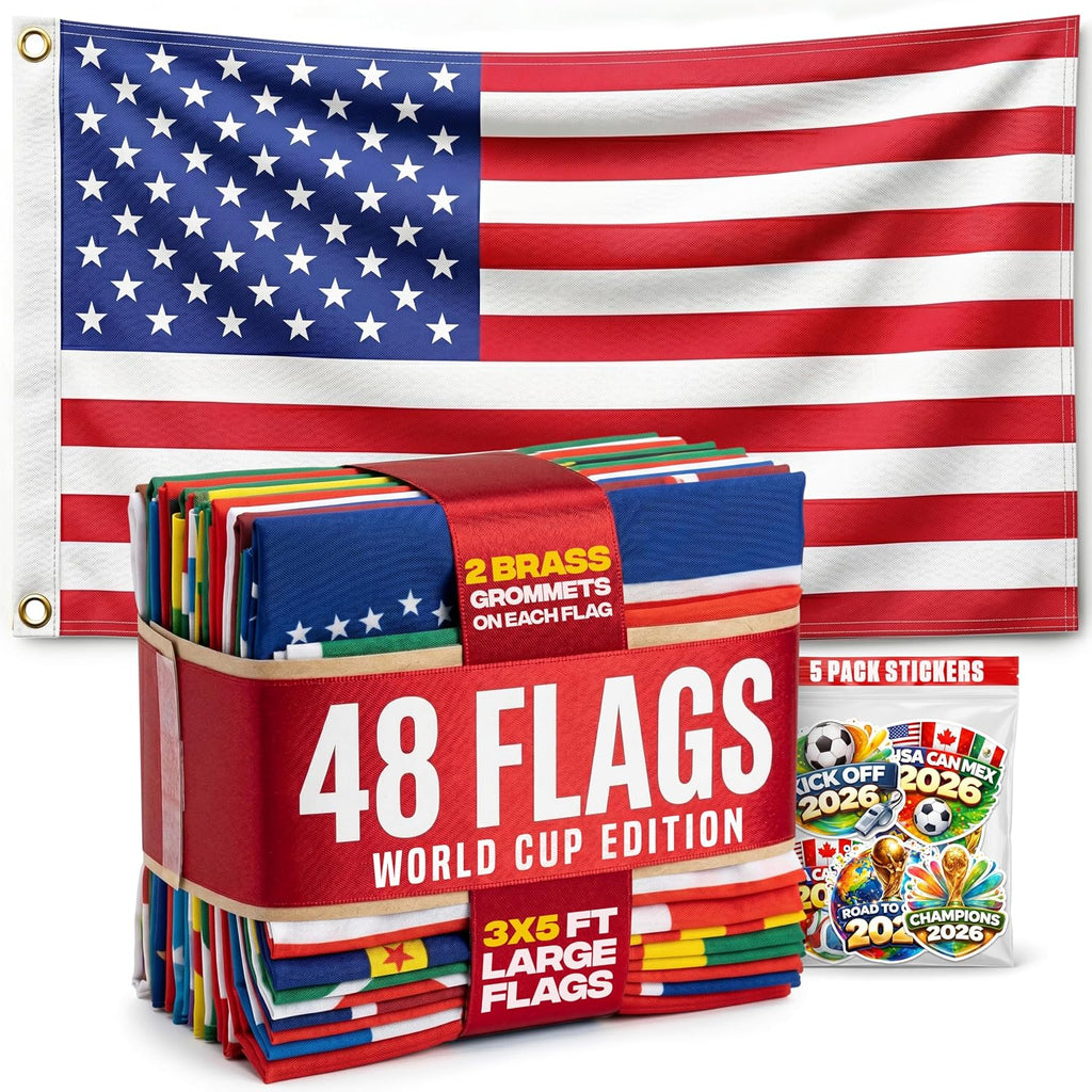 2026 Soccer World Cup Flags – Complete Set of 48 National Team Flags 3x5 ft – Dual-Sided Print, UV Fade Resistant, Brass Grommets – Soccer, Bar & Pub Wall Décor – All Participating Countries