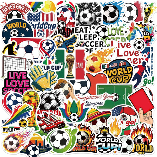50Pcs Soccer World Cup Stickers, Waterproof Vinyl Football Stickers for Kids Teens Adults, Aesthetic Sports Decals for Water Bottles Laptops, Soccer Lover Gifts for World Cup Fans
