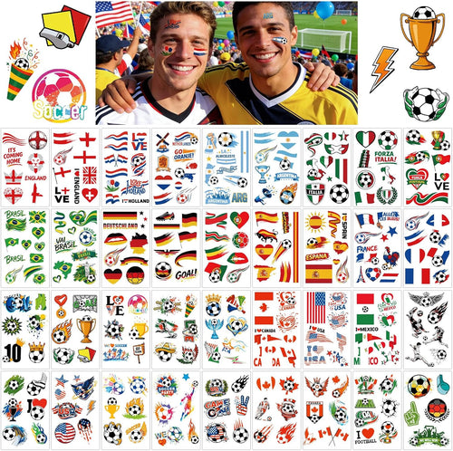 280+ PCS Soccer Fan Temporary Tattoos for Men Women Kids, 36 Sheets Football Tattoo Stickers for Women Men, World Cup Euro Cup Party Supplies Favors, Fan Face Stickers for Sports Events Decorations