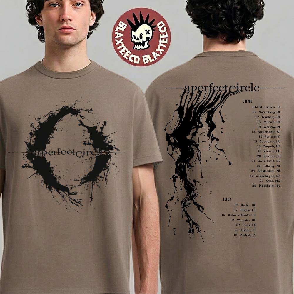 A Perfect Circle Summer EU And UK Tour 2026 Merch Splash Ink Logo Brown T-Shirt