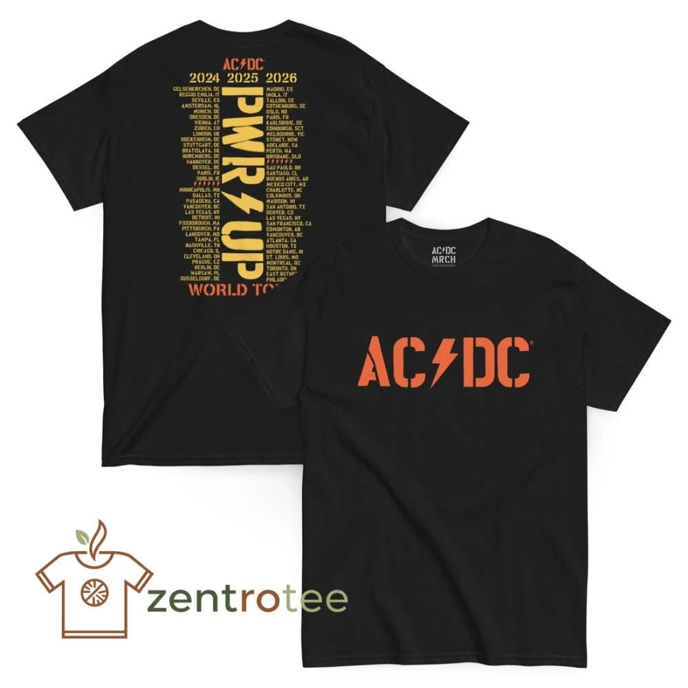 AC DC PWR Up World Tour Merch 2024 2025 2026 Logo With Dates tee