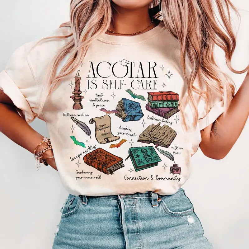 ACOTAR Shirt Self Care SJM Fans Bookish Mental Health Shirt Perfect Book Lovers T-Shirts