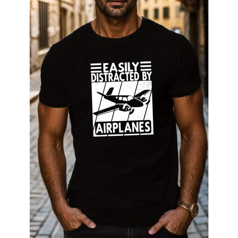 Airplane Print Ultra Soft Relaxed Fit Stretchy Crew Neck Short Sleeve Tops Outdoor Enthusiasts Travelers Unique Airplane Made USA T-Shirts