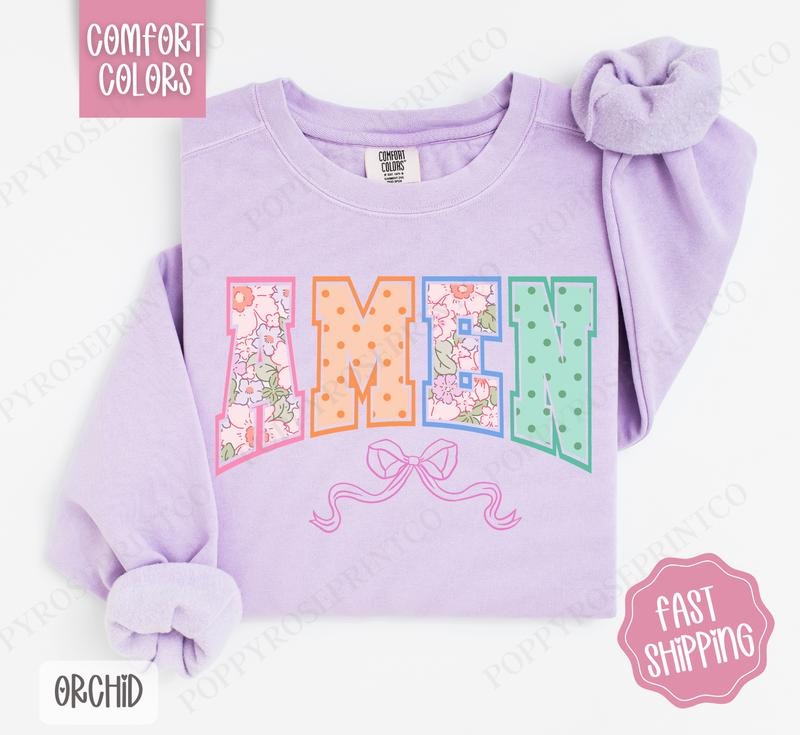 Amen Bow Comfort Colors Easter Cute T-Shirts