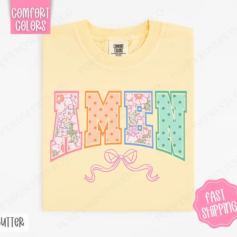 Amen Bow Shirt Comfort Colors Easter Cute T-Shirts