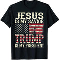American Flag Jesus Is My Savior Trump Is My President Casual Graphics Tops Summer Black Medium Made USA T-Shirts