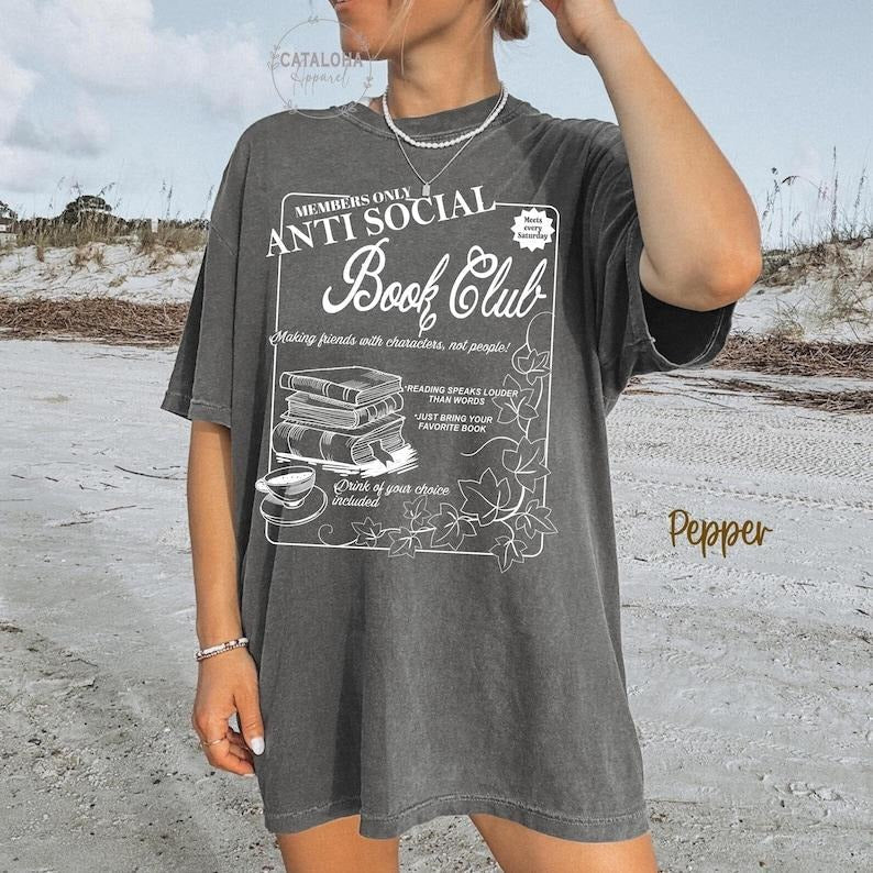 Anti Social Book Club Shirt Introverted Book Club Introverted Romance Reader Vintage Distressed Reading Bookish Book Lover T-Shirts