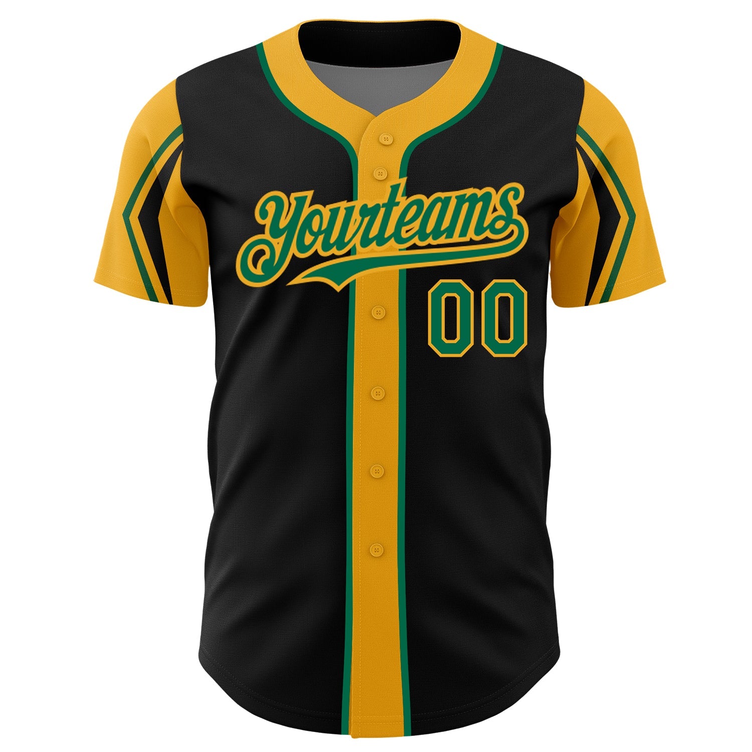 Custom Black Kelly Green-Gold 3 Colors Arm Shapes Authentic Baseball Jersey