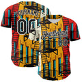 Custom Gold Black Red-White 3D Nikita Fraser Staircase Ny Authentic Baseball Jersey