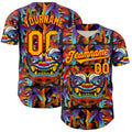 Custom Black Gold-Red 3D Geo Law God Mask Authentic Baseball Jersey