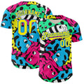 Custom Black Light Yellow-Electric Blue 3D Geo Law Curly Friends Authentic Baseball Jersey