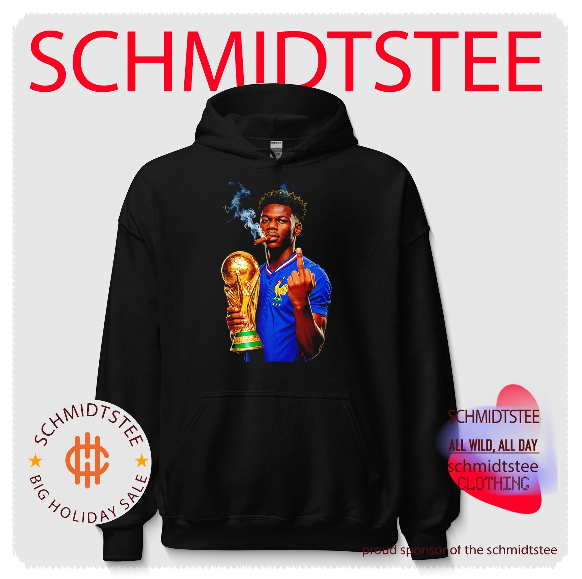 Aurelien Tchouameni France National Team World Cup trophy and middle finger shirt
