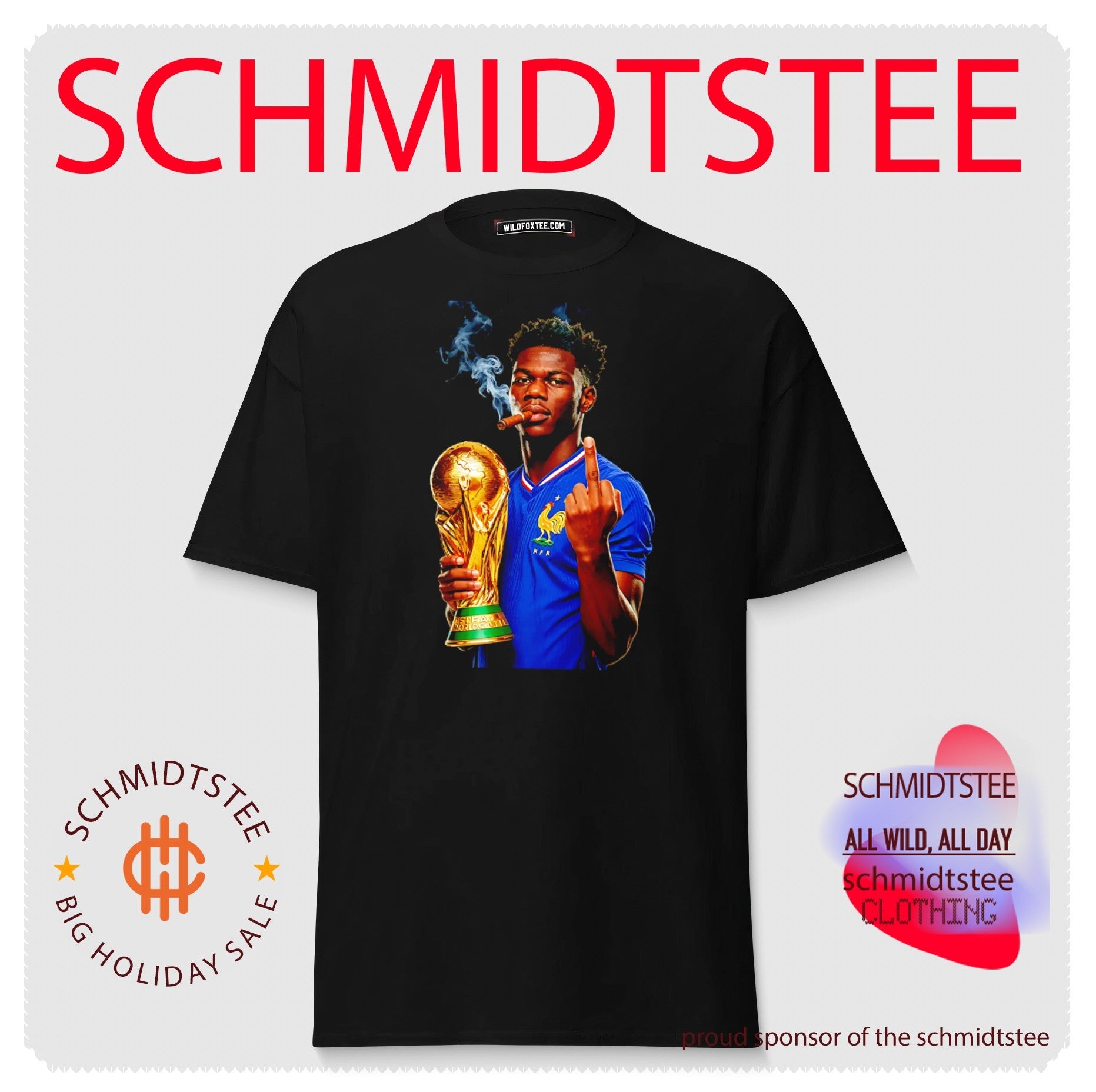 Aurelien Tchouameni France National Team World Cup trophy and middle finger shirt
