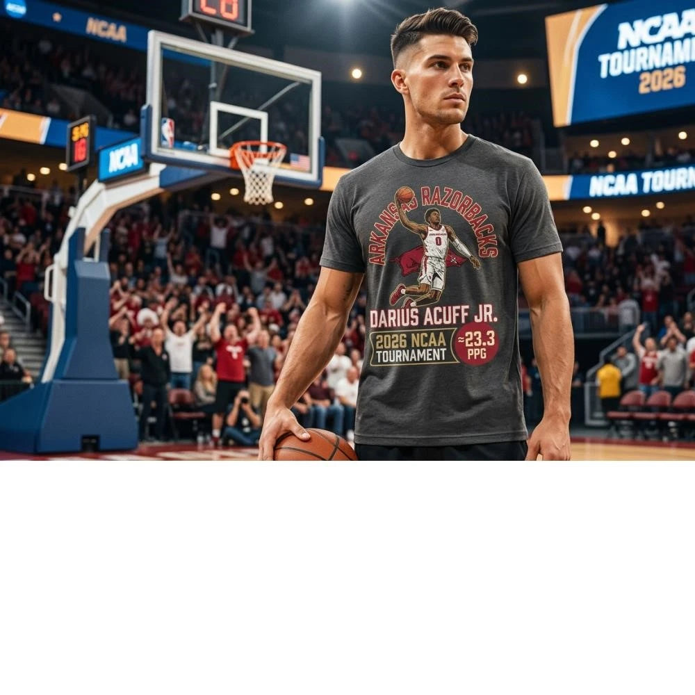 Awesome NCAA 2026 Tournament Official Darius Acuff Jr. Arkansas Razorbacks Scoring Machine Graphic T-Shirt